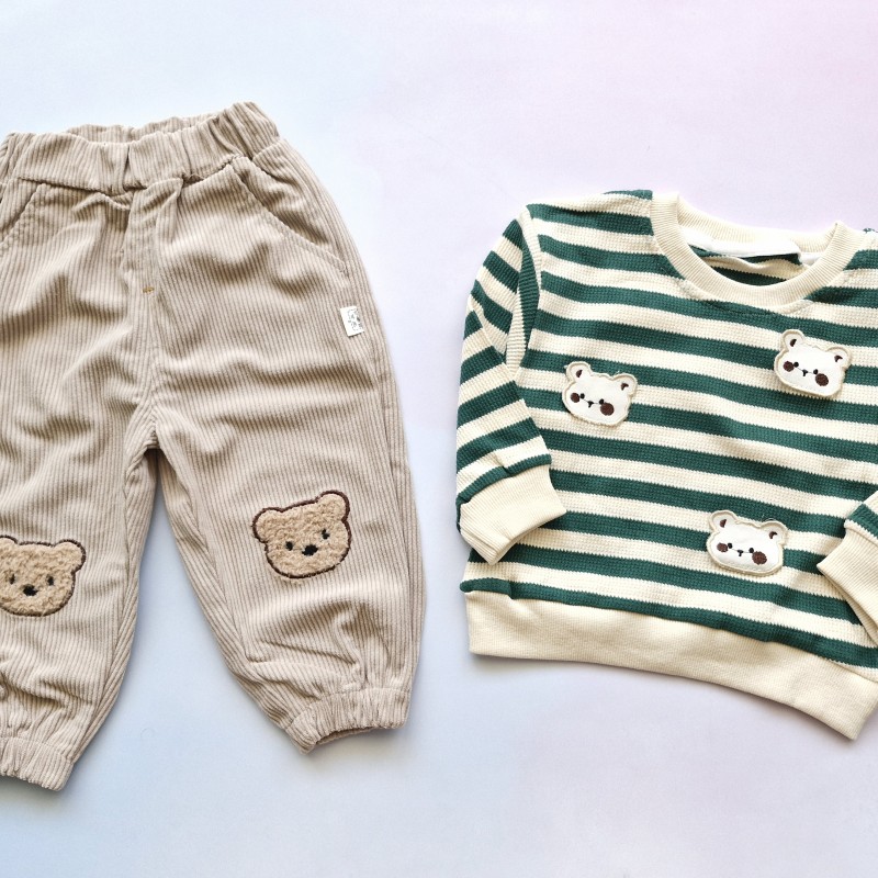 بلوز شلوار تدی راه راه سبز