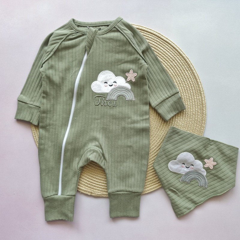 سرهمی و دستمال گردن ابر رنگین کمان سبز بیبی وان