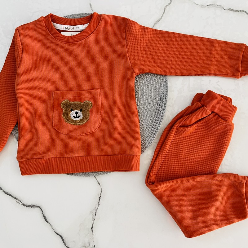 بلوز و شلوار بیسکویتی تدی آجری آنیل kids