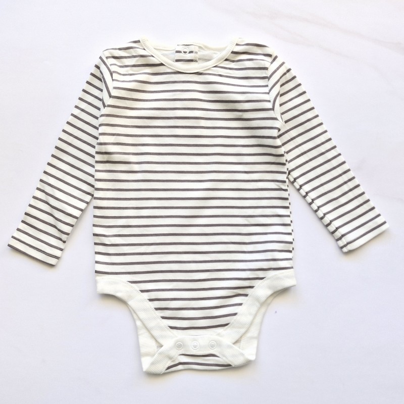 بادی آستین بلند کبریتی راه راه خاکستری سفید