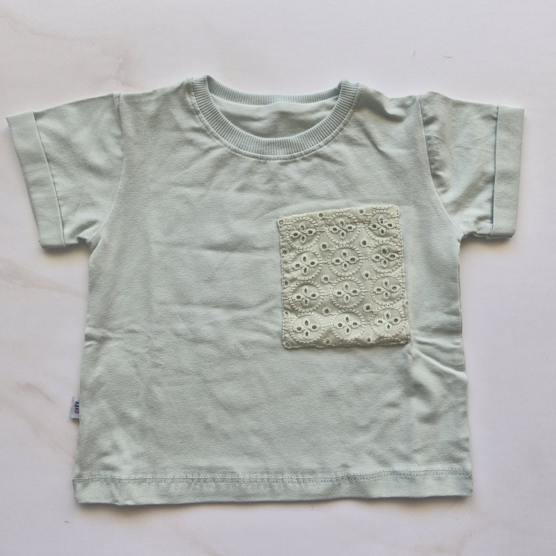 تیشرت آستین کوتاه تک جیب گیپور سبز روشن امیرکوچولو