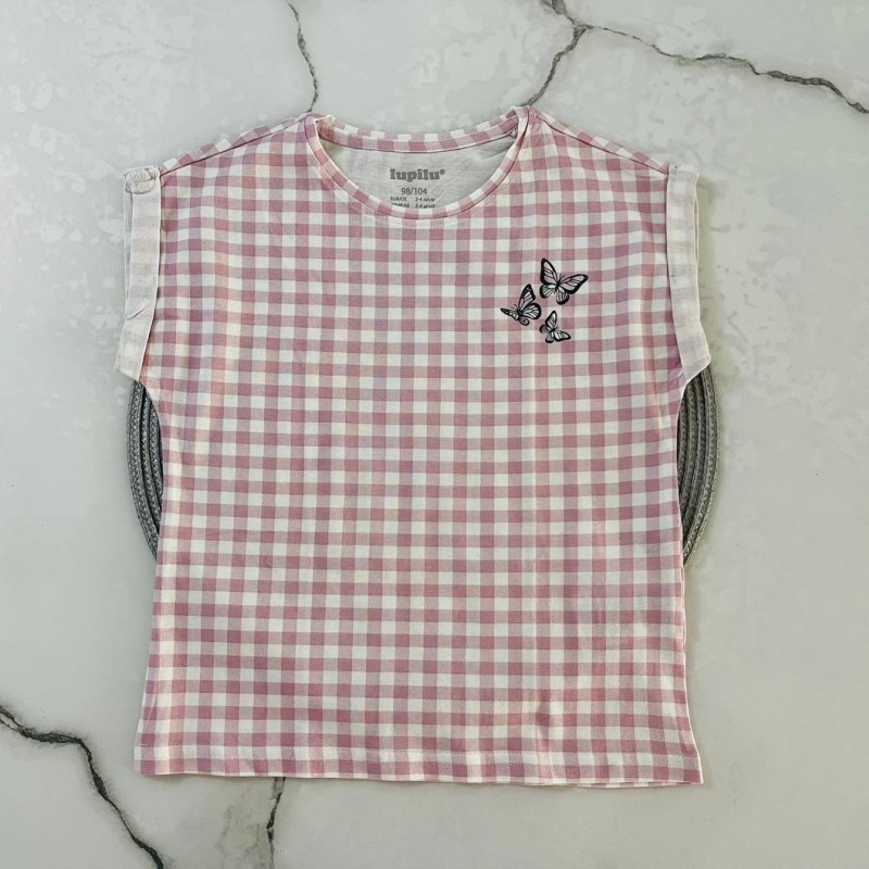 تیشرت آستین کوتاه ‌‌چهارخونه صورتی لوپیلو kids