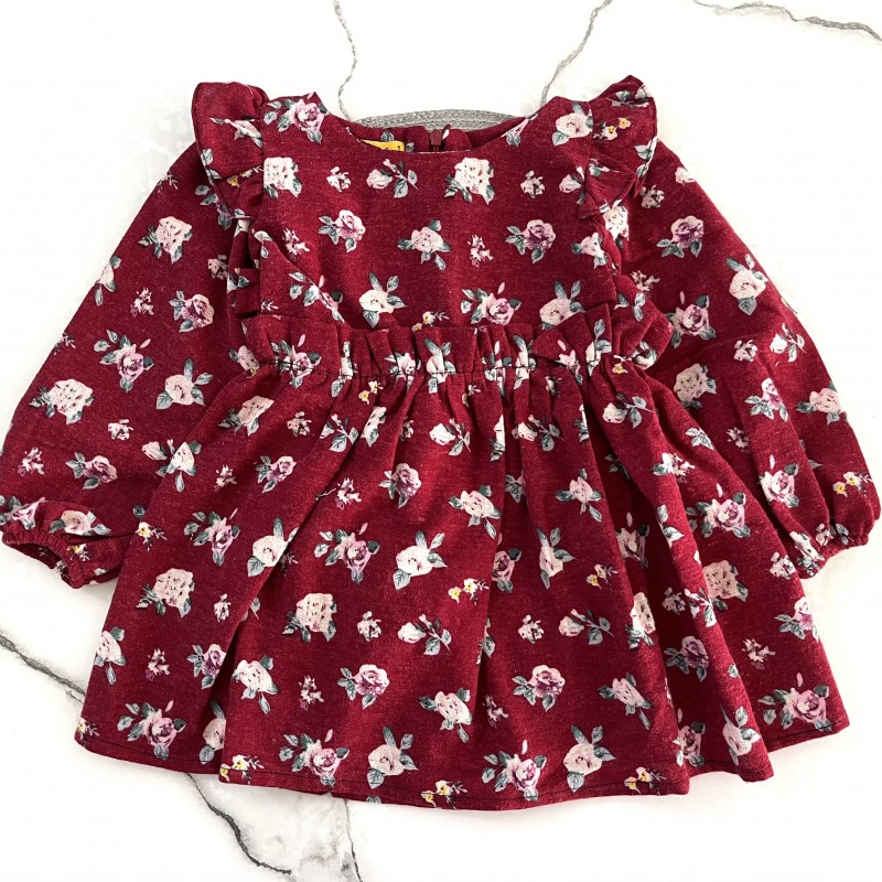 پیراهن لینن گل گلی زرشکی kids