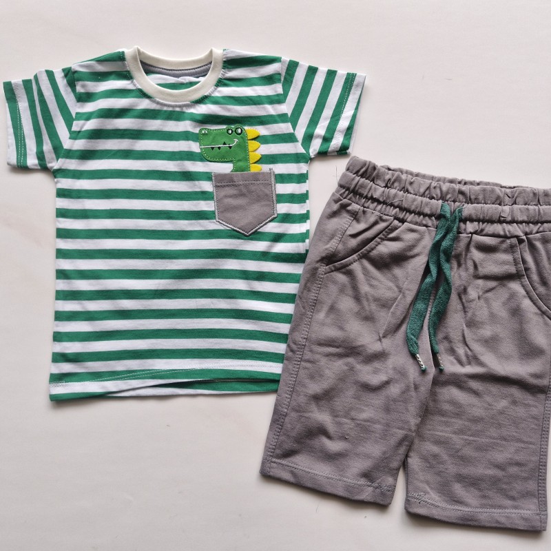 تیشرت و شلوارک راه راه دایناسور سبز وچیون