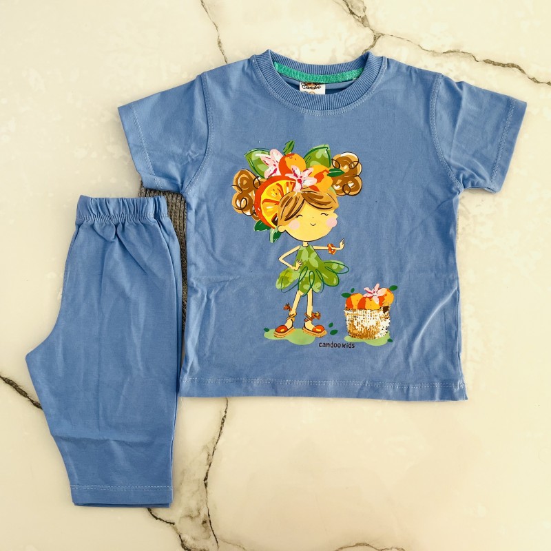 تیشرت و شلوارک دختر میوه ای آبی kids