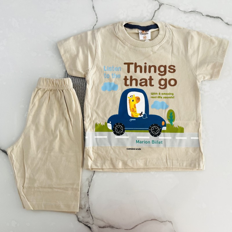 تیشرت و شلوارک زرافه ماشین سوار کرمی kids