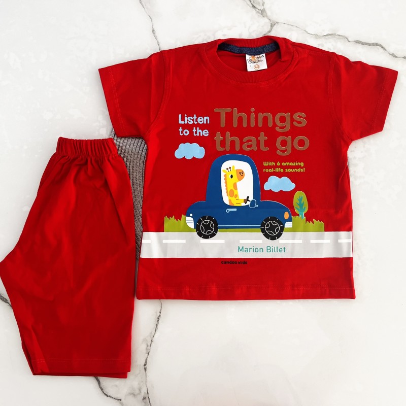 تیشرت و شلوارک زرافه ماشین سوار قرمز kids