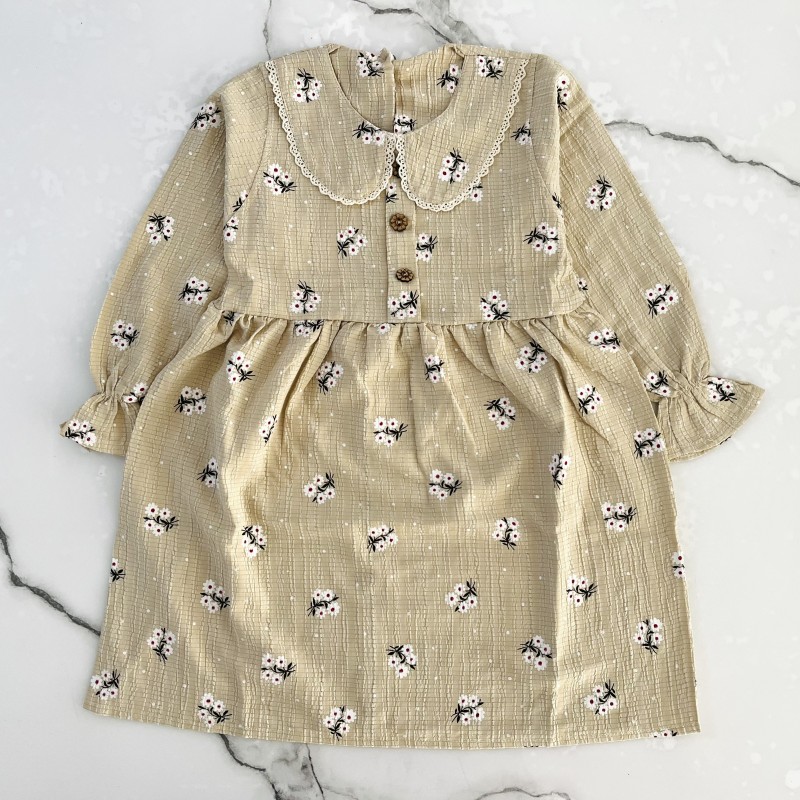 پیراهن گل گلی کرمی kids