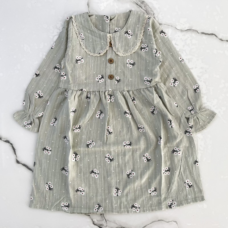 پیراهن گل گلی سبز خاکستری kids