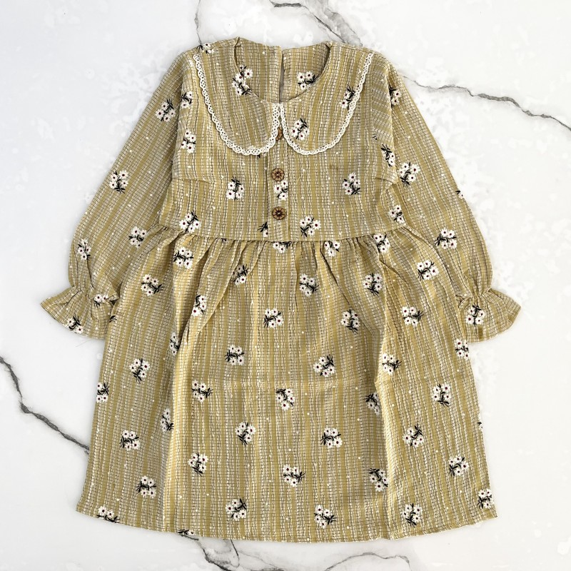 پیراهن گل گلی خاکی kids