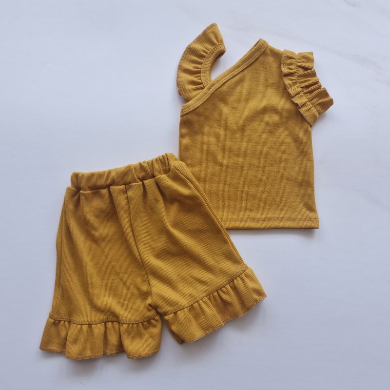 تاپ و شلوارک کبریتی خردلی