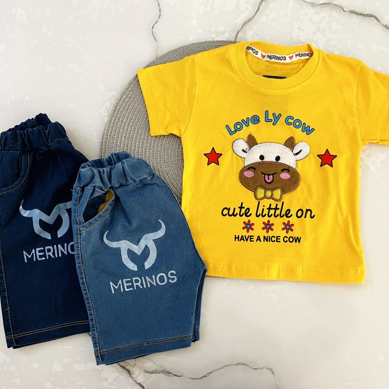 تیشرت و شلوارک جین گاو زرد kids