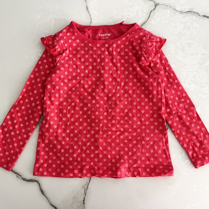 بلوز آستین چیندار صورتی خالخالی لوپیلو kids