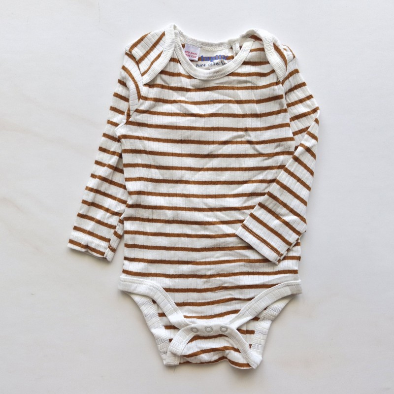 بادی آستین بلند کبریتی راه راه سفید قهوه ای لوپیلو