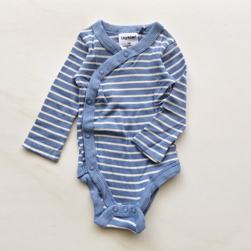 بادی آستین بلند جلودکمه کبریتی آبی راه راه Lilly&Dan