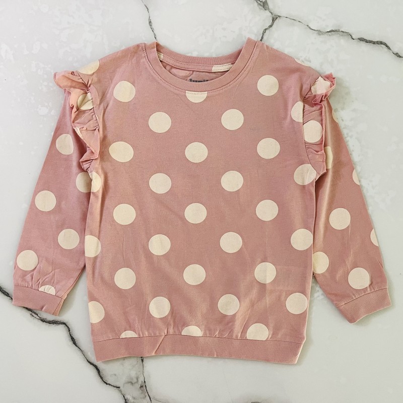 بلوز  آستین چیندار خال خالی صورتی لوپیلو kids