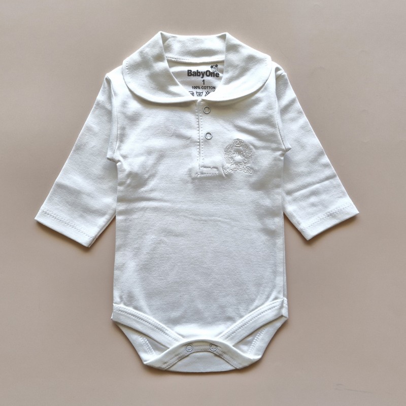 بادی آستین بلند یقه دار شیری بیبی وان