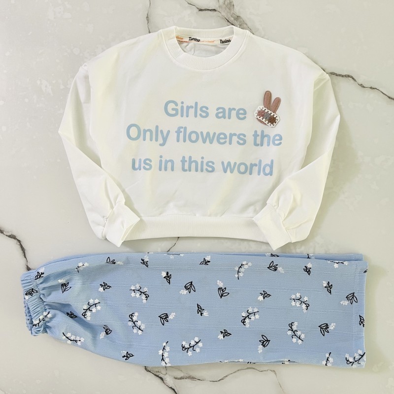 کراپ شلوار گل گلی آبی kids