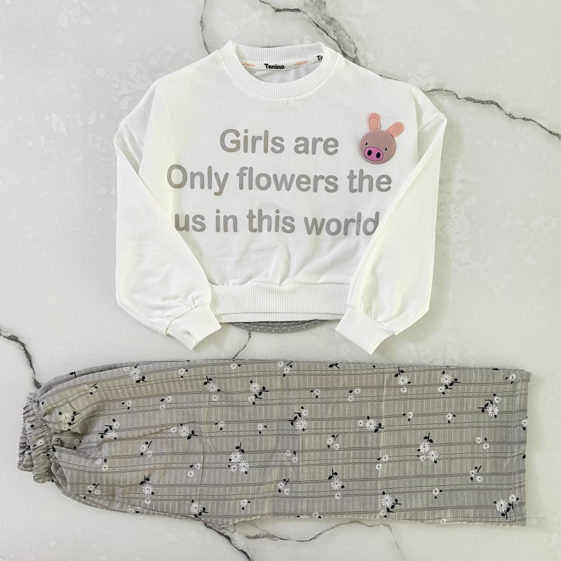 کراپ شلوار گل گلی طوسی kids