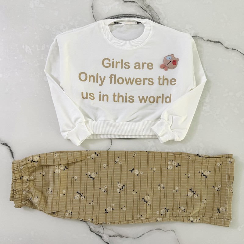 کراپ شلوار گل گلی قهوه ای kids