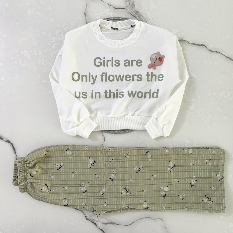 کراپ شلوار گل گلی سبز تیره kids