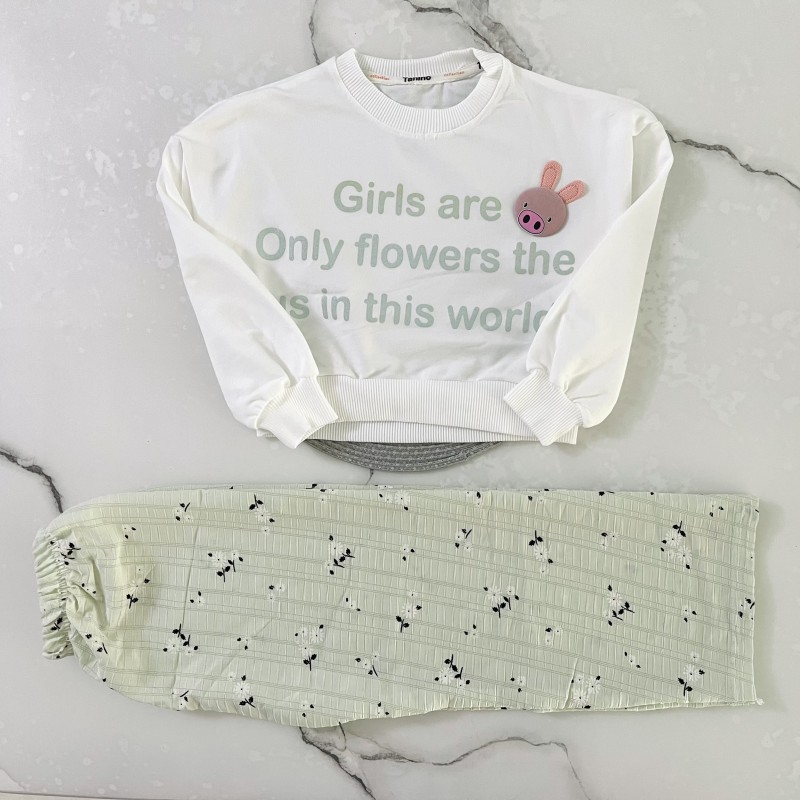 کراپ شلوار گل گلی سبز روشن kids