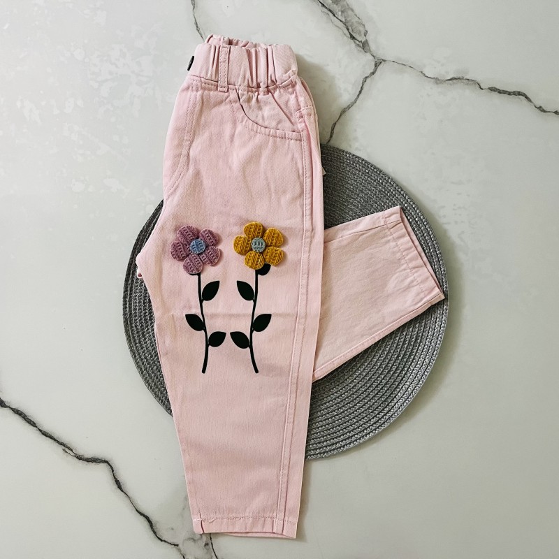 شلوار کتان گلدار صورتی آنیل kids