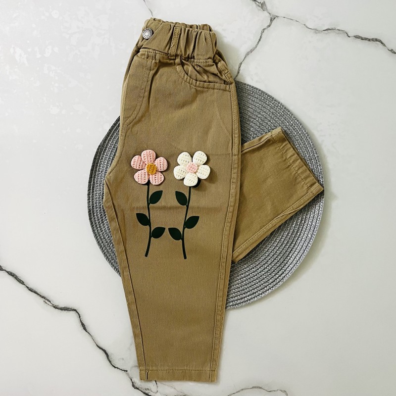 شلوار کتان گلدار خاکی آنیل kids