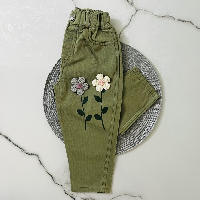 شلوار کتان گلدار سبز آنیل kids