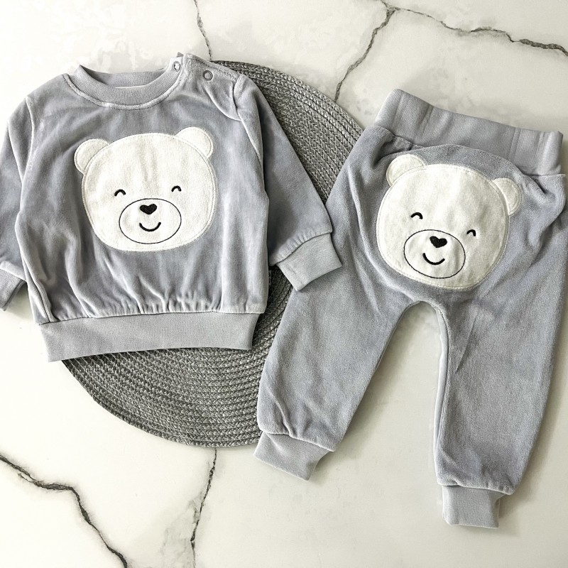 بلوز شلوار مخمل خرس طوسی وچیون