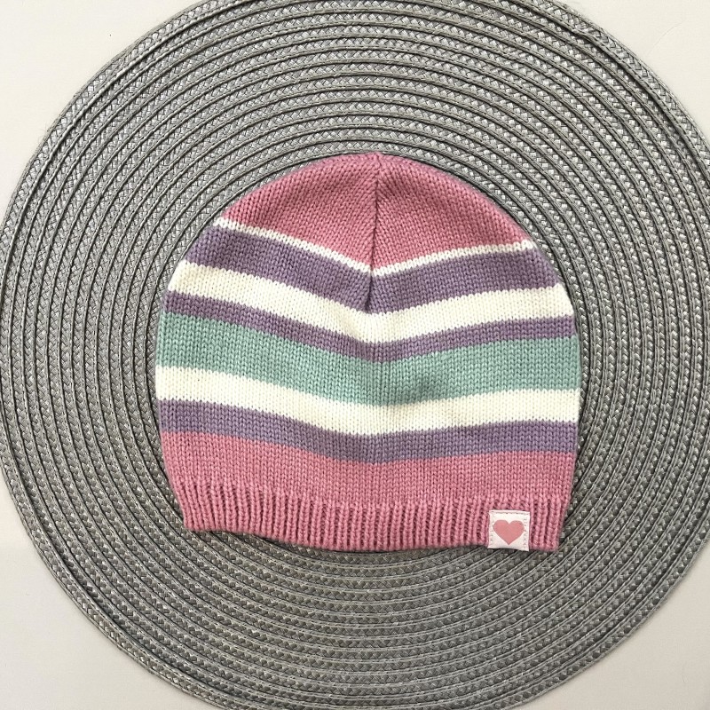 کلاه بافت راه راه صورتی kids