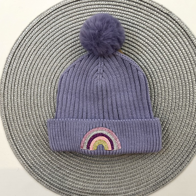کلاه بافت رنگین کمان یاسی kids