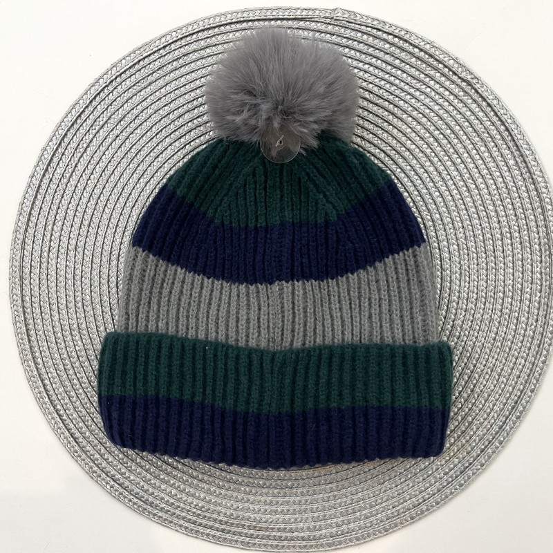 کلاه بافت راه راه سبزسرمه ای kids