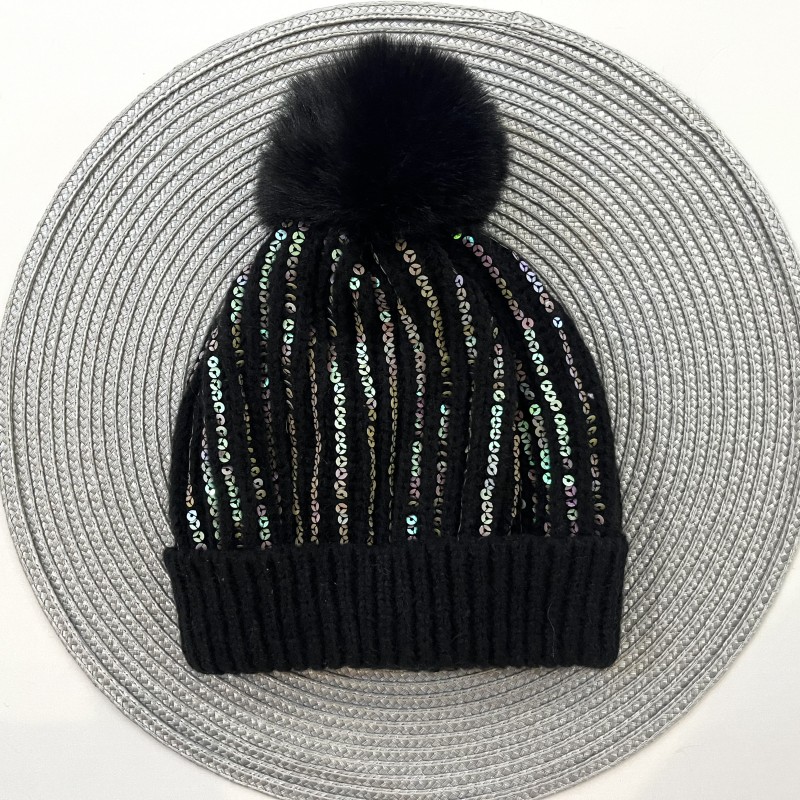 کلاه بافت مشکی پولک دار kids