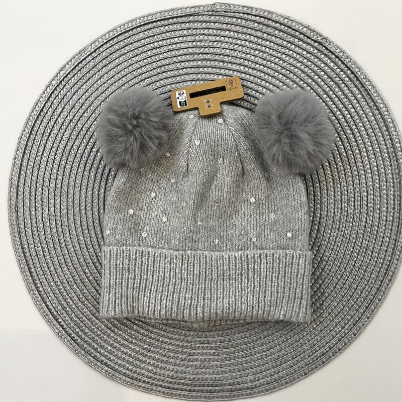 کلاه بافت دوپوم طوسی خالخالی kids