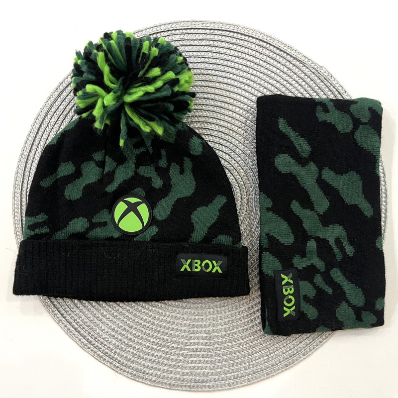 ست کلاه شال رینگی مشکی سبز kids