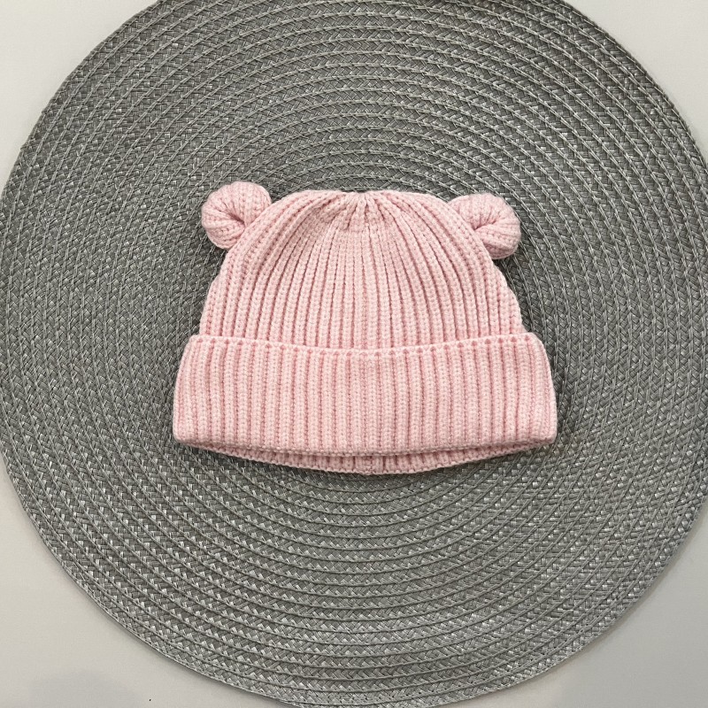 کلاه بافت گوشدار صورتی