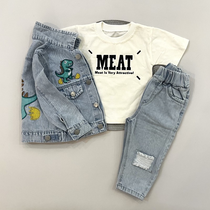 ست سه تکه جین دایناسور پرنیان kids