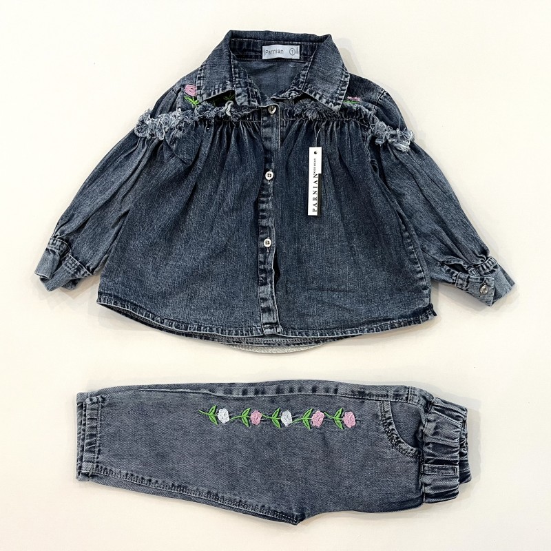 شومیز شلوار گلدار جین پرنیان kids