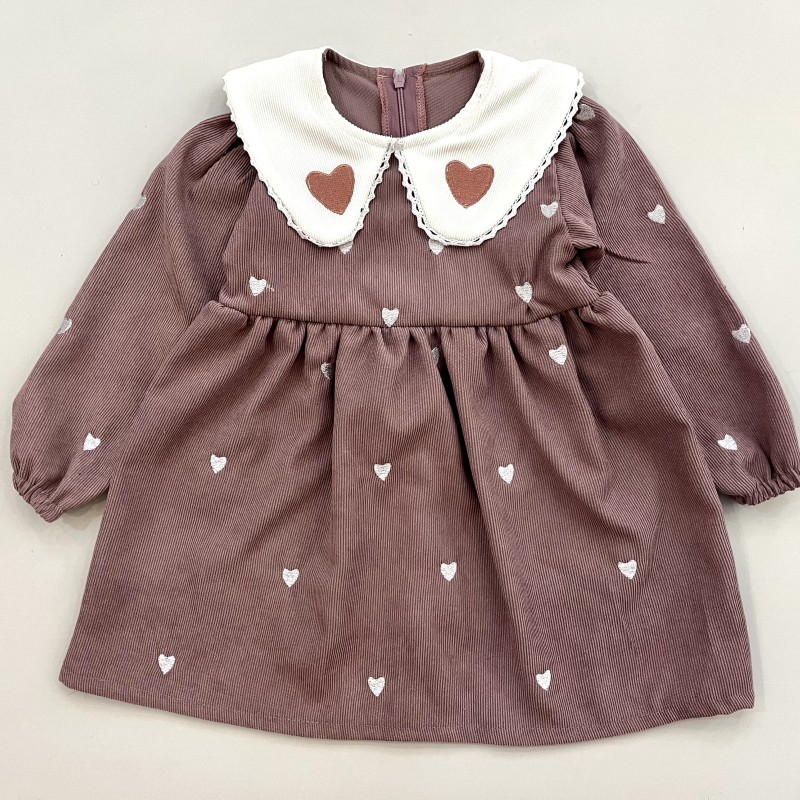 پیراهن مخمل کبریتی قلب یاسی kids