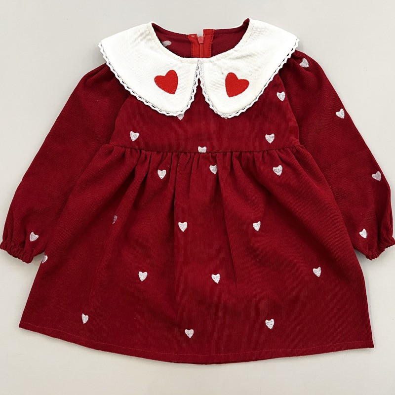 پیراهن مخمل کبریتی قلب قرمز kids