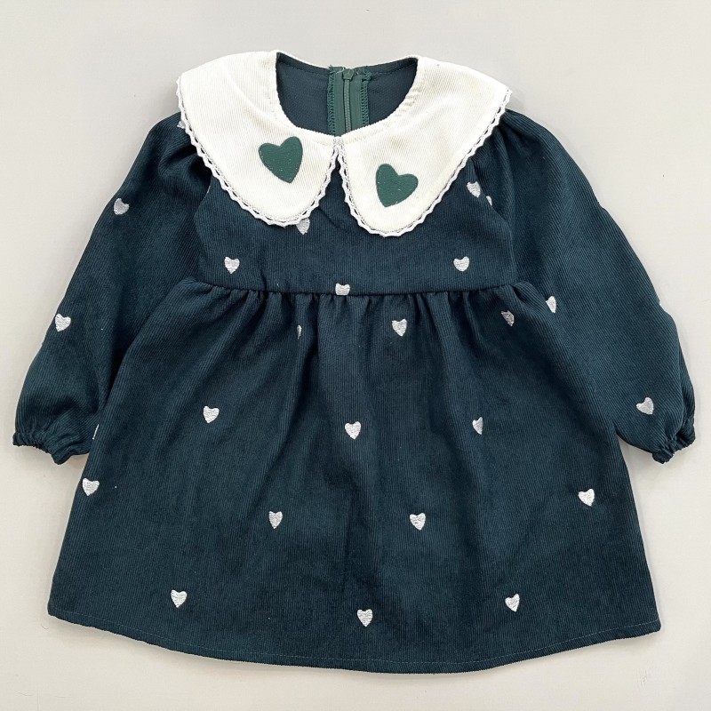 پیراهن مخمل کبریتی قلب سبز kids