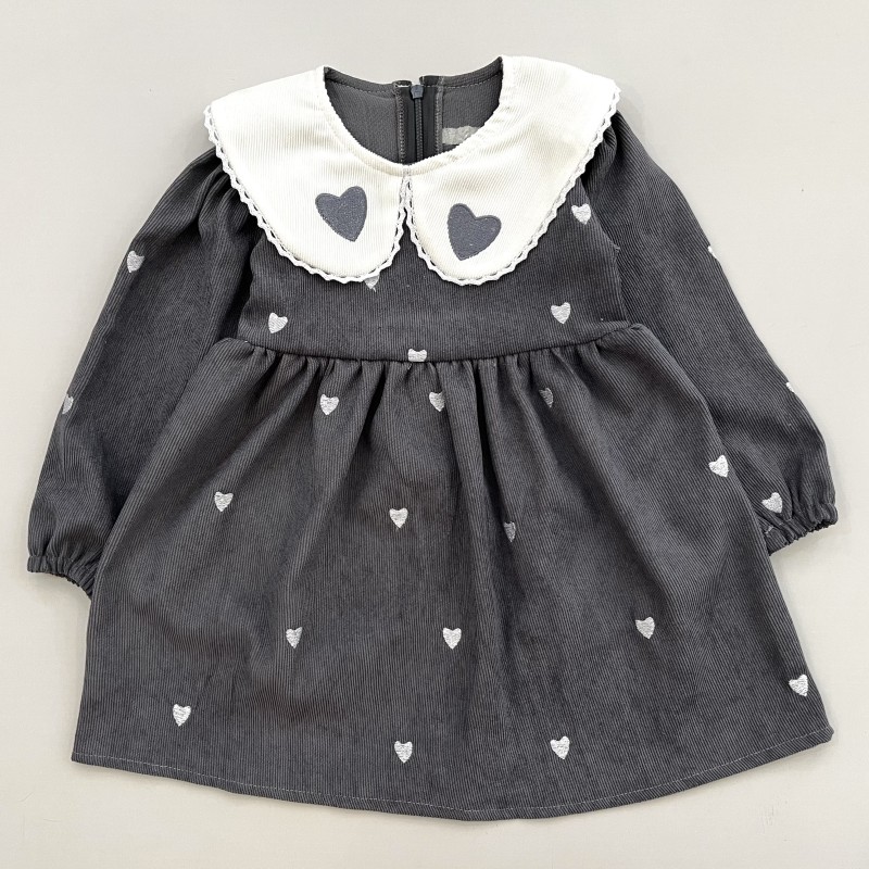 پیراهن مخمل کبریتی قلب طوسی kids