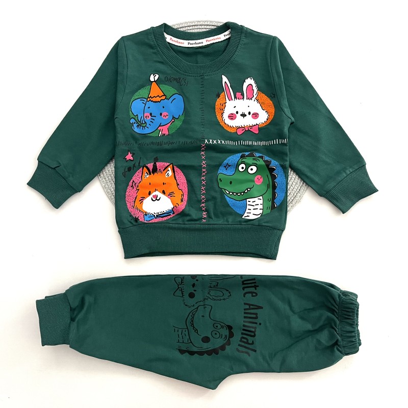 بلوز شلوار حیوانات سبز پوشانو kids