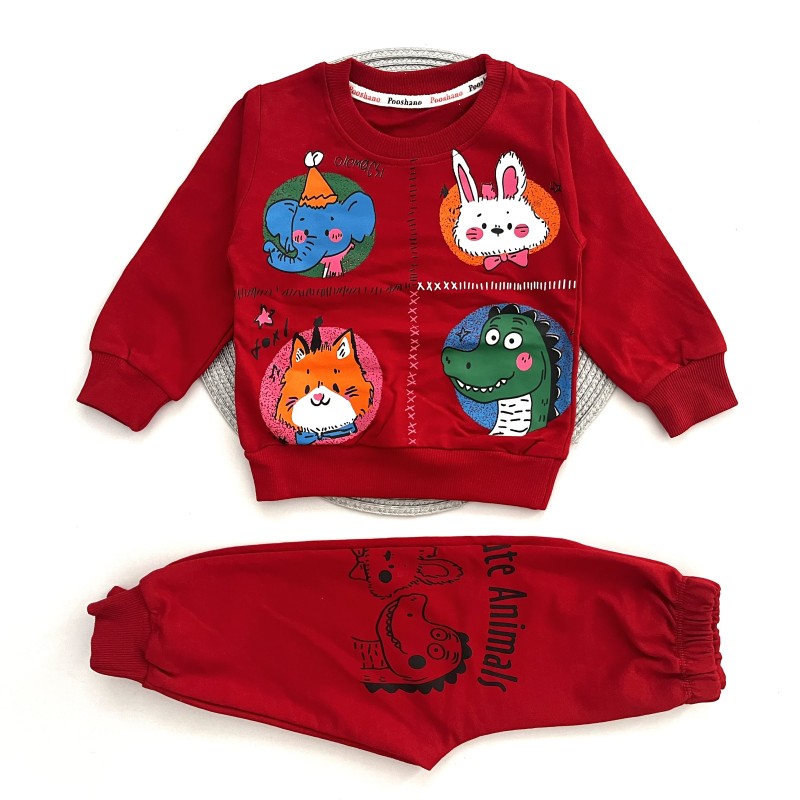 بلوز شلوار حیوانات زرشکی پوشانو kids