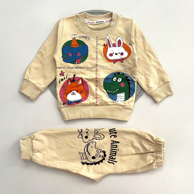 بلوز شلوار حیوانات کرمی پوشانو kids