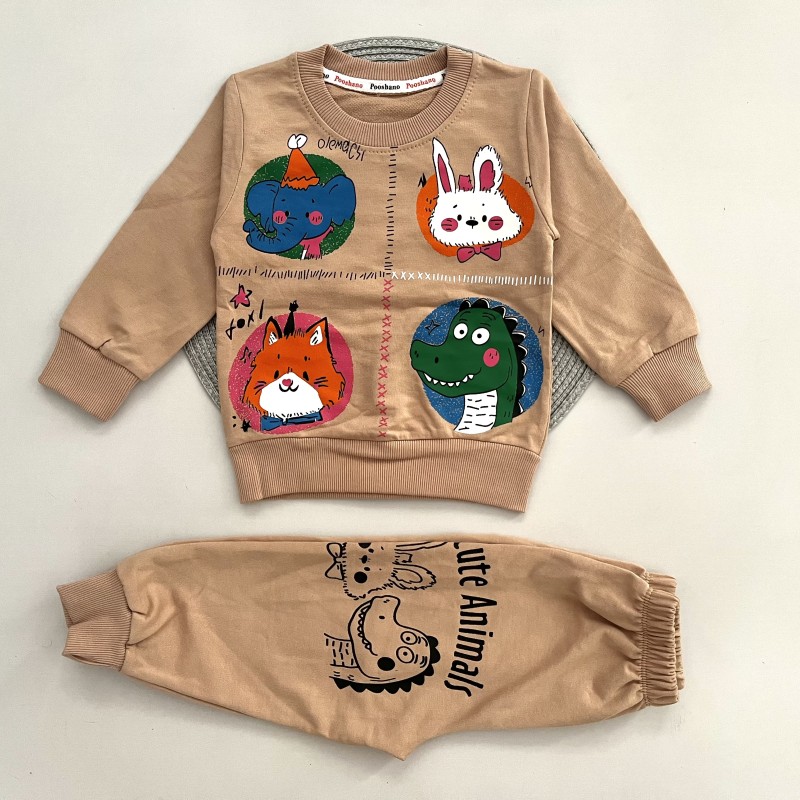 بلوز شلوار حیوانات نسکافه ای پوشانو kids