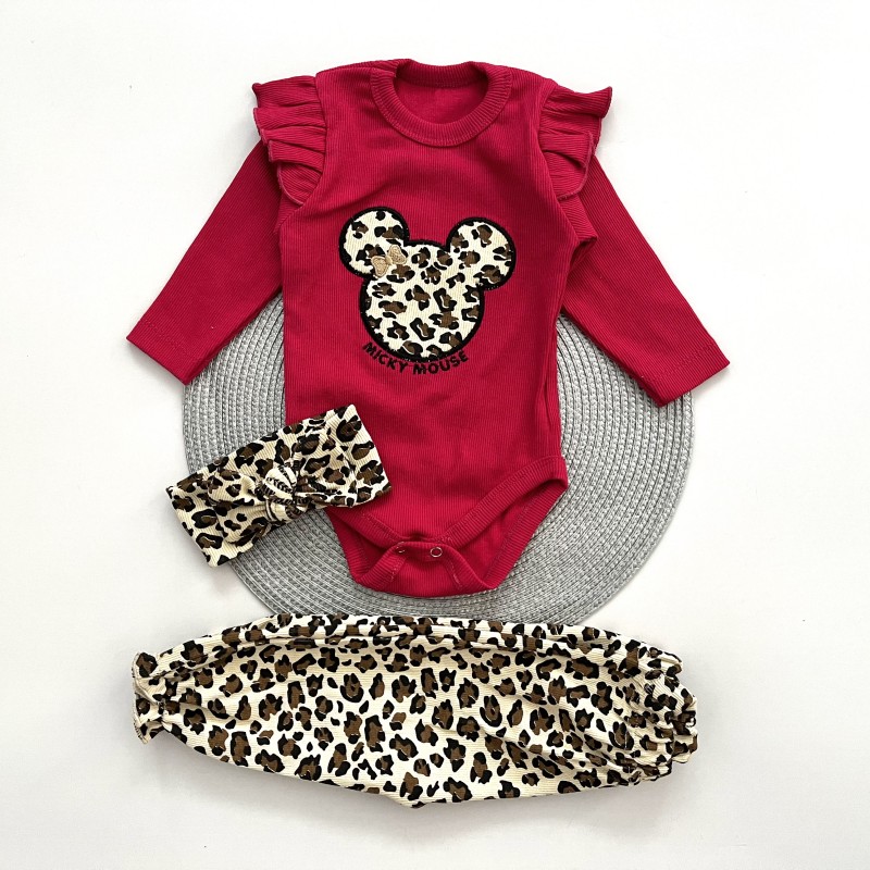 بادی شلوار تل میکی پلنگی سرخابی AMIN