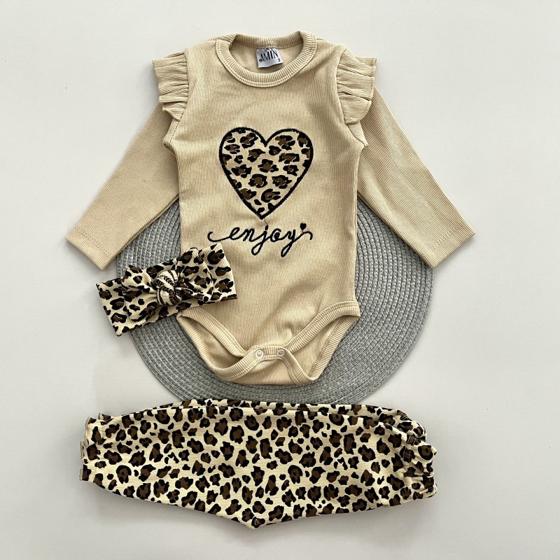 بادی شلوار تل قلب پلنگی کرمی AMIN