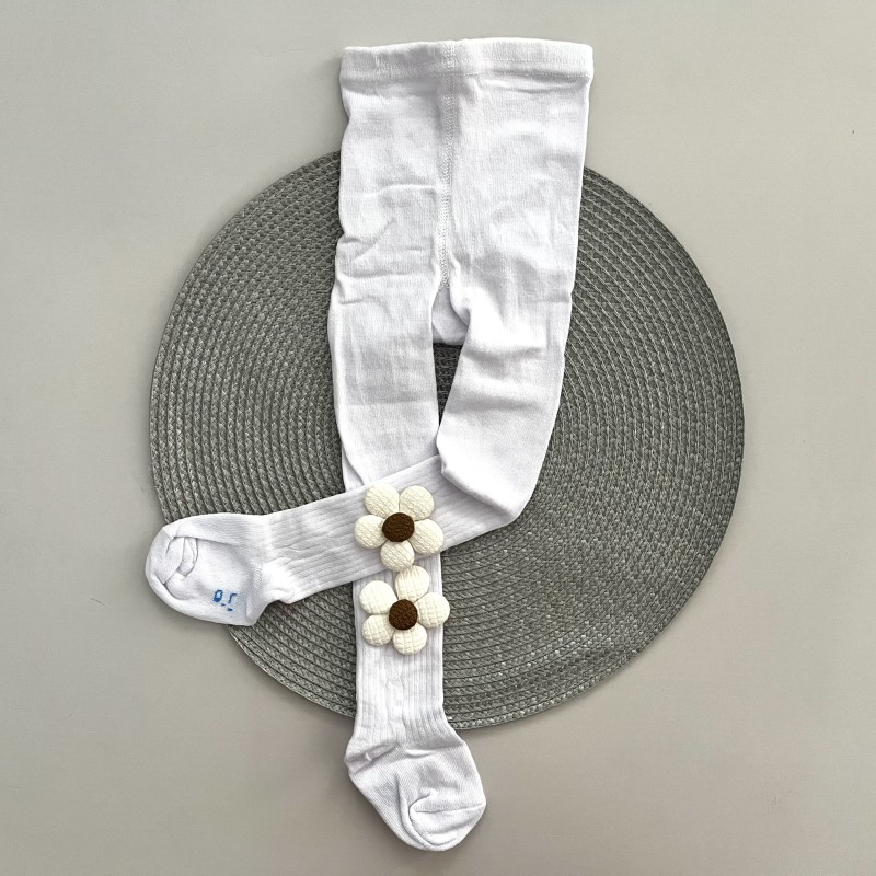 جوراب شلواری گلدار سفید کد 2